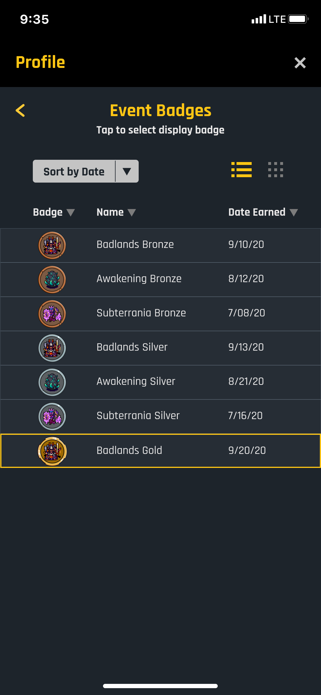 List of badges for mobile version